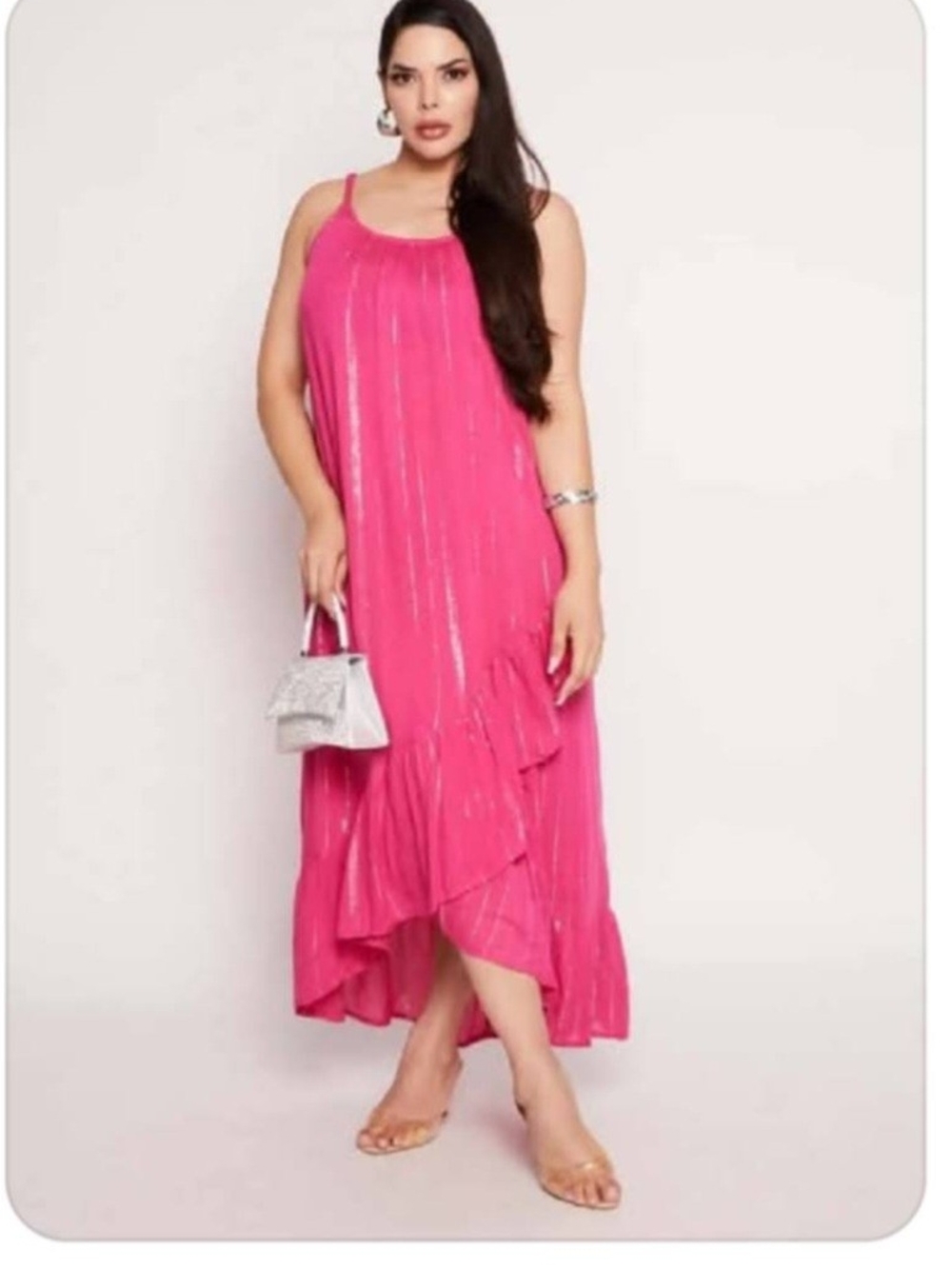 Plus-Size Hot Pink Sleeveless Pleated Midi Dress
